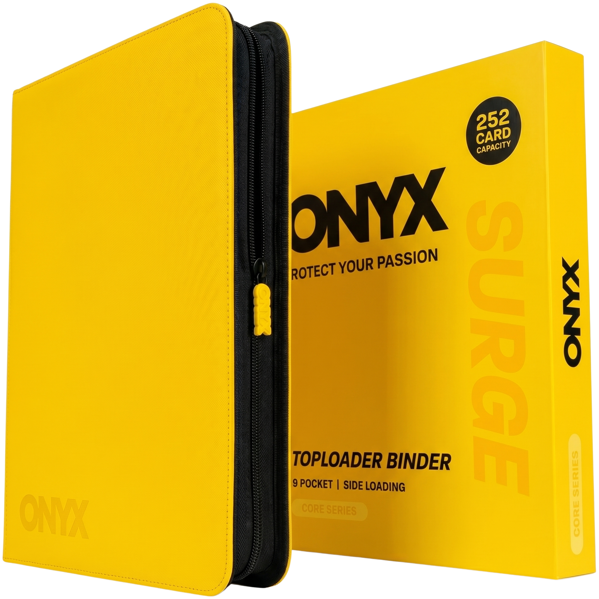 ONYX Collectors Binder Surge — 9 pocket toploader binder with box in yellow